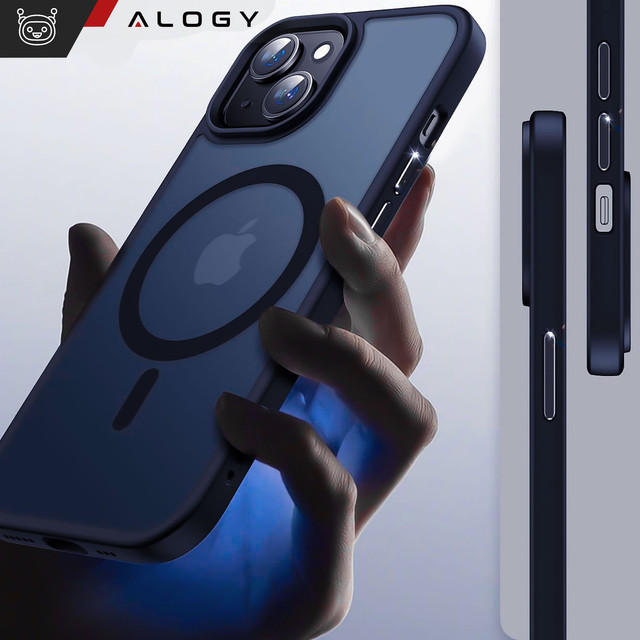 Case for iPhone 15 Plus MagSafe Matt Case Cover frosted Alogy Ring armored phone case Navy Blue Glass