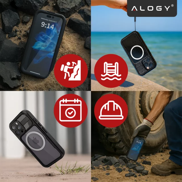 Vodotěsné pouzdro Alogy HydroArmor™ IP68 s průhledným zadním 360 obrněným krytem pro MagSafe pro Apple iPhone 16 Pro Max