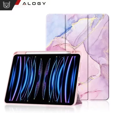 Hybridní pouzdro s držákem stylusu pro Apple iPad Air 11" (2024,2025) / Air 10.9" (2020,2022) / Pro 11 (2018) Alogy Hybrid Book Cover Case Marble Pink