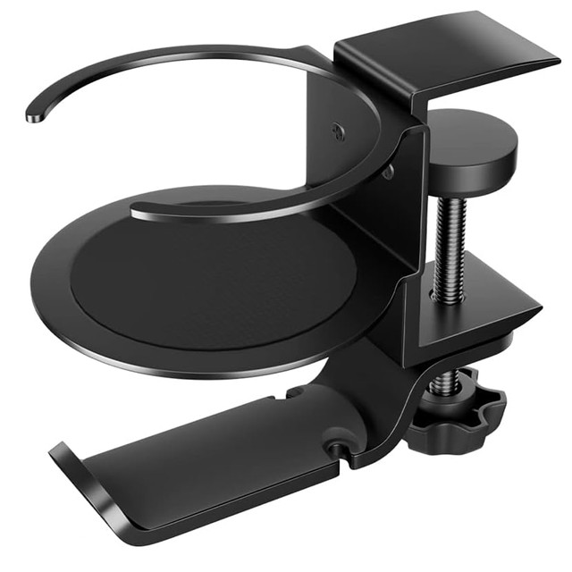 2v1 stolní organizér držák na šálek sluchátka kabely stolní hliníkový stojánek věšák háček Alogy Black