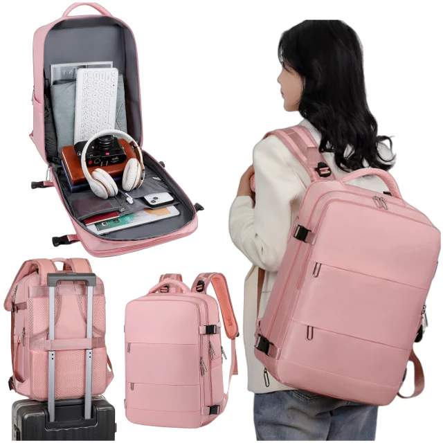 Women's Laptop Backpack Travel Suitcase Luggage for Plane Work School 45x30x20cm Alogy Pink