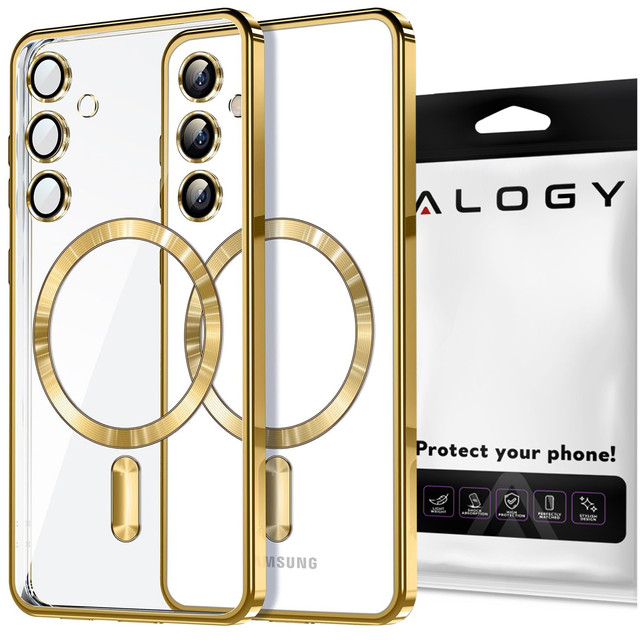 Hülle für Samsung Galaxy S24 Mag Safe Glamour Case Ringgehäuse Kameraschutz Alogy Gold transparent