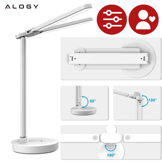Lamp Alogy double LED desk lamp standing on the desk with a battery school draftsman White