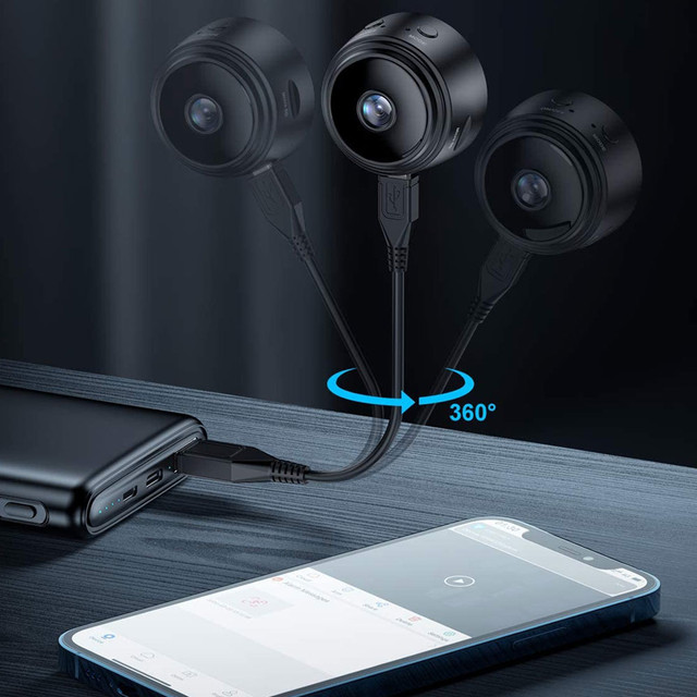 Spy camera Hidden detection Discreet mini webcam with data transmission WiFi Full HD IP black