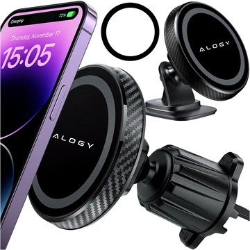 Magnetic car holder for phone, window, grille, cockpit, dashboard, car, phone, Alogy Black