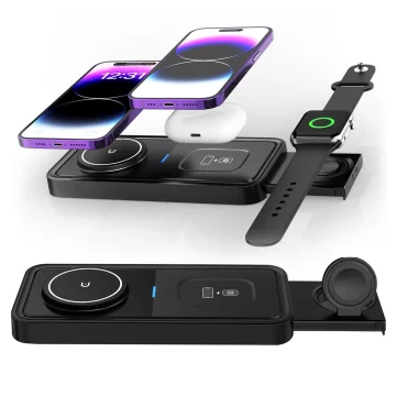 Bezdrátová indukční nabíječka Qi QC 3.0 3v1 Rychlá pro Apple iPhone Airpods Watch Nabíjecí stanice 15W černá