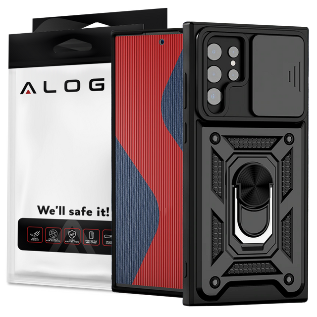 Pancerne etui z osłoną aparatu Alogy Camshield Stand Ring do Samsung Galaxy S22 Ultra czarne