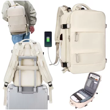 Women's Laptop Backpack Travel Suitcase Luggage for Plane Work School 45x30x20cm Alogy Beige