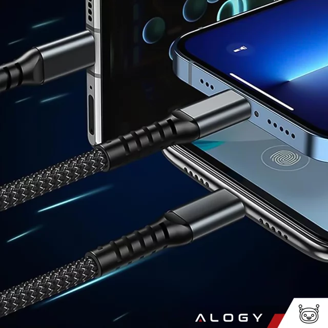 120cm Alogy 3in1 Fast Charging Charging Cable 100W USB to USB-C Micro Lightning Black