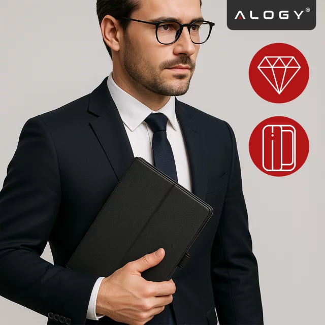 Etui do Samsung Galaxy Tab A9+ 11" (2023) X210/X215/X216, Składany Pokrowiec z Klapką i Funkcją Podstawki, Ochronna Obudowa, Alogy BookCase™ – Czarne