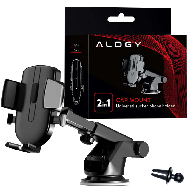 Alogy 2v1 držák telefonu na okno do auta pro mřížku palubní desky černý kabel USB-C 2,4A 1m