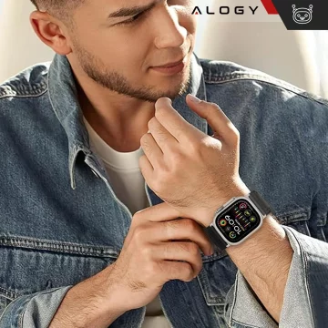 Alogy Nylonarmband mit Klettverschluss für Apple Watch 42/44/45/49 mm Schwarz