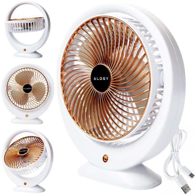 Schreibtischventilator, Standventilator, leistungsstark, klein, tragbar, kabellos, 1200 mAh, USB-C, Alogy White