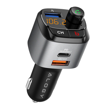 Alogy Car FM Transmitter USB Charger QC 3.0 USB-C PD Bluetooth MP3 Player 1m Cable USB-C to Lightning Case