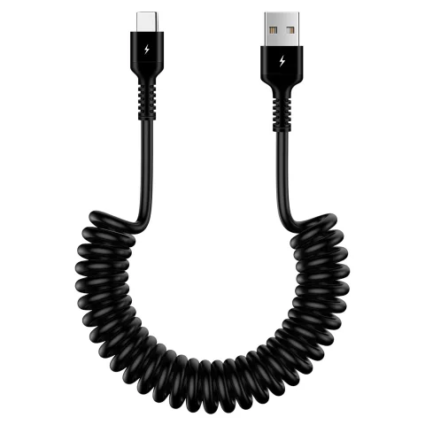 Alogy spirálový nabíjecí kabel do auta 66W 5A 150cm USB na USB-C černý