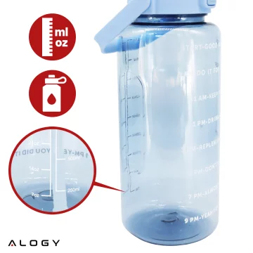 Large glass bottle water bottle drinking drinks Alogy Motivational measuring cup 1l 1000ml silicone case Olive
