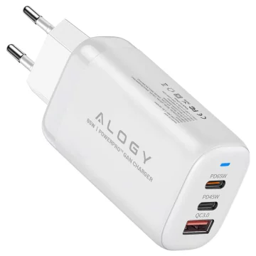 Alogy GaNCharge Compact 3in1 Wall Charger Fast Charging GaN3 65W USB-A 30W 2x USB-C 65W White