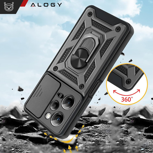 Alogy Camshield Stand Ring Protective Case with Camera Cover for Xiaomi Poco X5 Pro 5G / Redmi Note 12 Pro 5G Black Glass