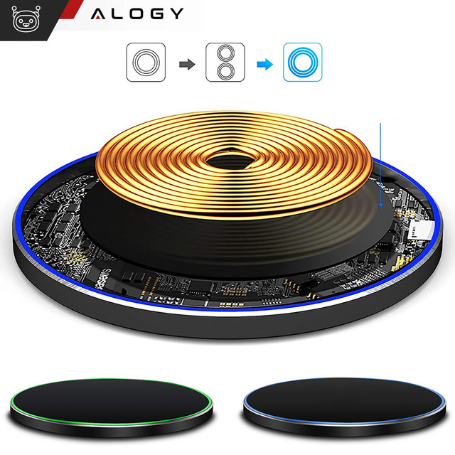 QI kabelloses induktives Ladegerät 15 W schnelle LED Alogy rund für iPhone USB-C-Kabel Schwarz