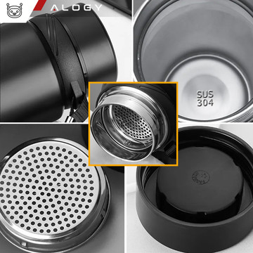 Thermos bottle thermal bottle 1l for coffee yerba mate tea with infuser strainer large Alogy steel black