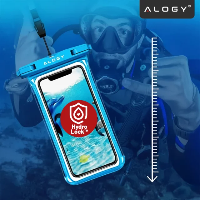Alogy HydroShield™ Universal IPX8 wasserdichte Hülle für Smartphones bis 6,5 Zoll – Wasserdichter Schutz für Strand, Pool und Kajak, Touchscreen-Bedienung und Tragegurt – Blau