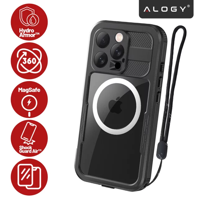 Alogy HydroArmor™ IP68 wasserdichte Hülle mit transparenter Rückseite, 360-Panzerabdeckung für MagSafe für Apple iPhone 16 Pro Max