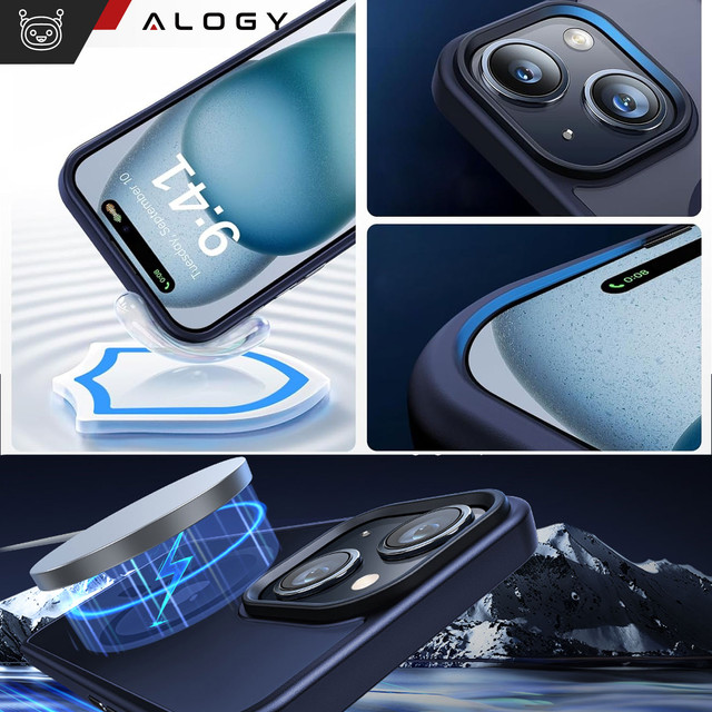 Case for iPhone 15 Plus MagSafe Matt Case Cover frosted Alogy Ring armored phone case Navy Blue Glass