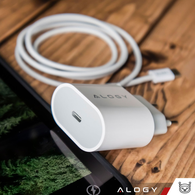 Fast Powerful 35W USB-C Wall Charger USB Type C PD GaN for iPhone 15 Type-C Cable 1m Alogy White