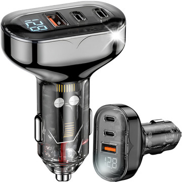 Car charger 2x USB-C C PD 36W USB QC 3.0 LED fast for phone, powerful 72W Alogy black