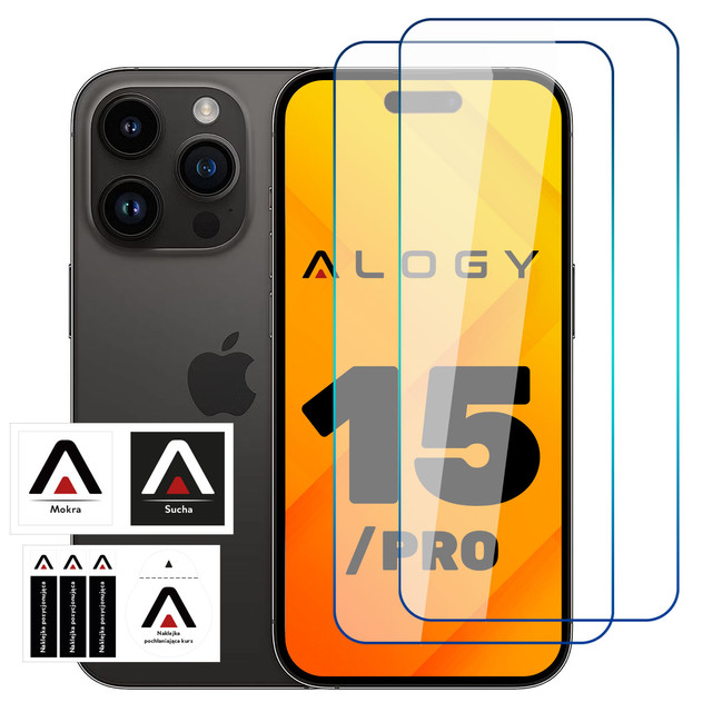 2x 9H Tempered Glass for iPhone 15 / 15 Pro Alogy Screen Protector PRO