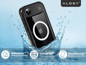 Kryt Alogy HydroArmor™ IP68 pro Apple iPhone 17 Air 6,6", 360° pancéřovaný kryt s průhlednou zadní stranou, kompatibilní s MagSafe, černý
