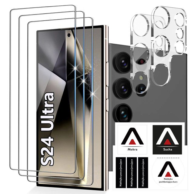Tvrzené sklo pro Samsung Galaxy S24 Ultra 3x ochranná fólie na displej 2x čočka objektivu fotoaparátu Pro 9H Alogy Glass Set