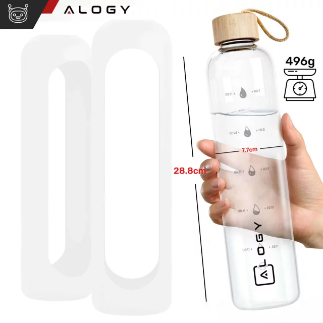 Velká skleněná láhev láhev na vodu láhev na pití nápojů Alogy Motivační odměrka 1l 1000ml silikonové pouzdro Bílé