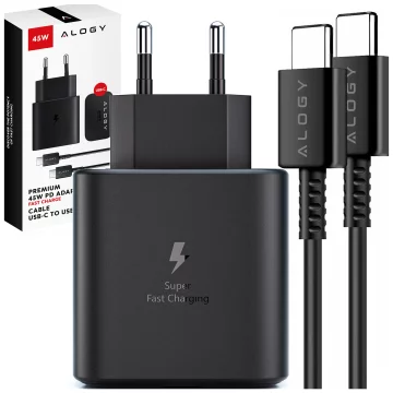 USB-C Type-C PD Premium Fast 45W 3A Wall Charger Type-C 1M Alogy Black