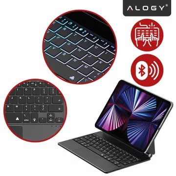 Pouzdro s klávesnicí pro Apple iPad Pro 11" 2021/2020 iPad Air 10,9" 2022/2020 iPad Air 11" 2024/2025, touchpad a LED podsvícení, magnetický úchyt, pouzdro Alogy MagnetKeyboard™ – černé