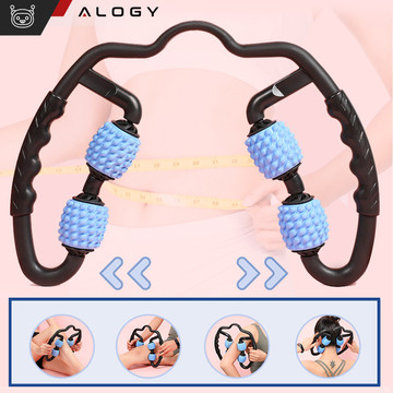 Masażer do ciała antycellulitowy ręczny roller mięśni Alogy 4x wałek do masażu Uniwersalny rolkowy czarno-niebieski 