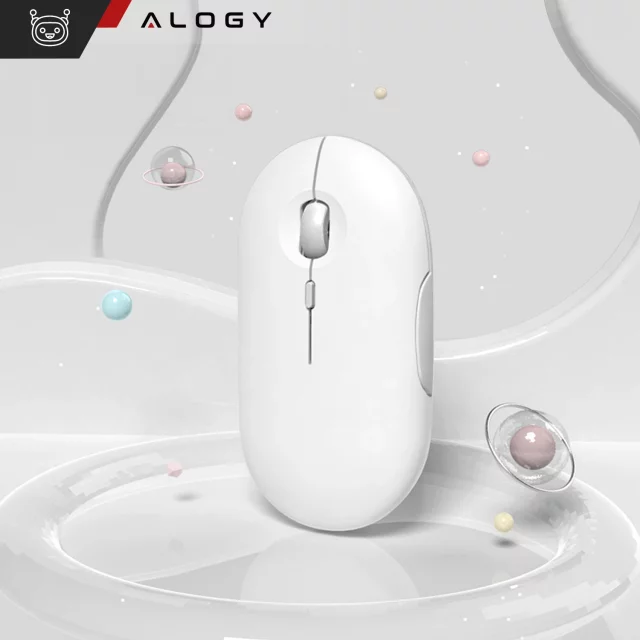 Alogy kabellose Maus, kleine ergonomische Maus für Laptop-PC, Bluetooth 2,4 GHz, leise, weiß