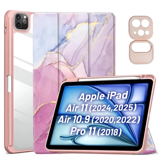 Hybridní pouzdro s držákem stylusu pro Apple iPad Air 11" (2024,2025) / Air 10.9" (2020,2022) / Pro 11 (2018) Alogy Hybrid Book Cover Case Marble Pink