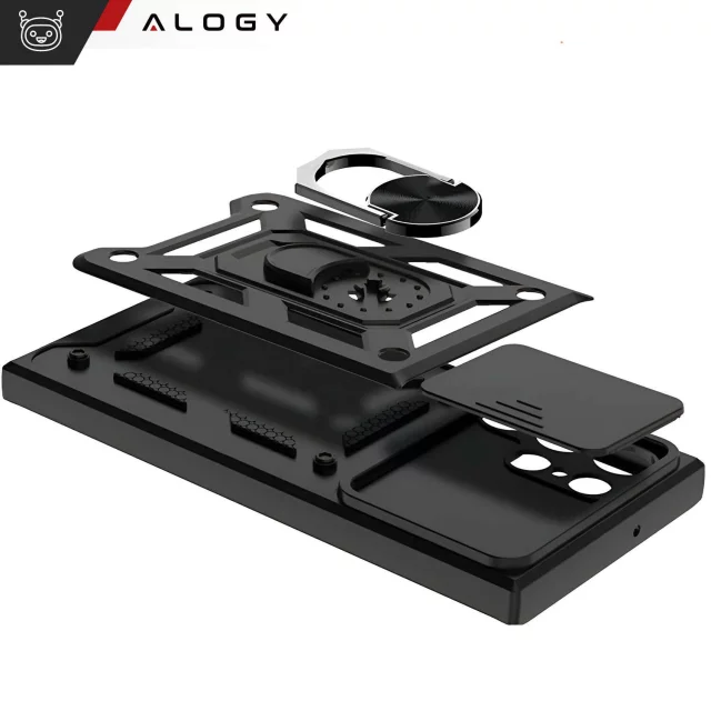 Hülle für Apple iPhone 16 gepanzertes Slide Case Ringgehäuse Kameraschutz Camshield Alogy schwarz