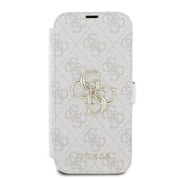 Guess 4G Metal Logo Book Case iPhone 16 Pro Max – růžový ze stojánku