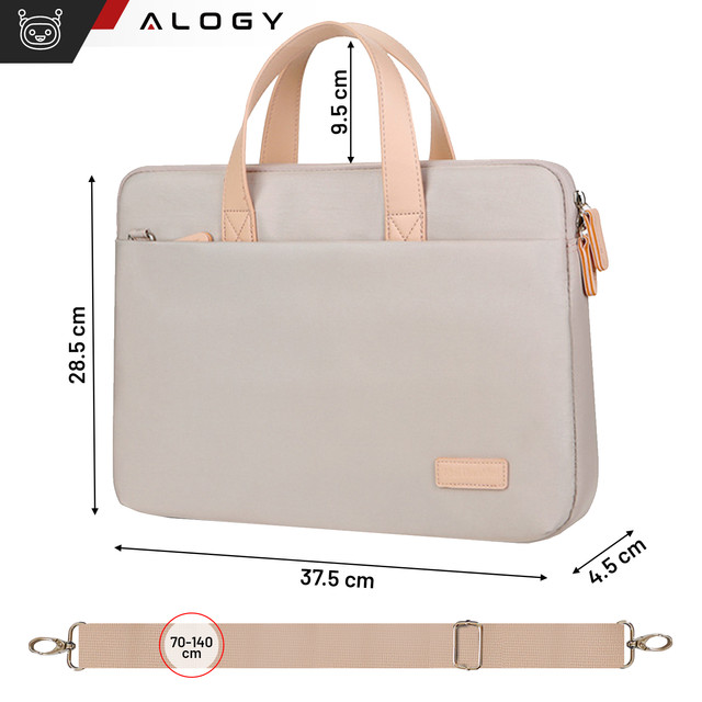 Men's and women's shoulder briefcase bag for laptop, tablet, 14 inch, fabric travel, Alogy cover, Beige