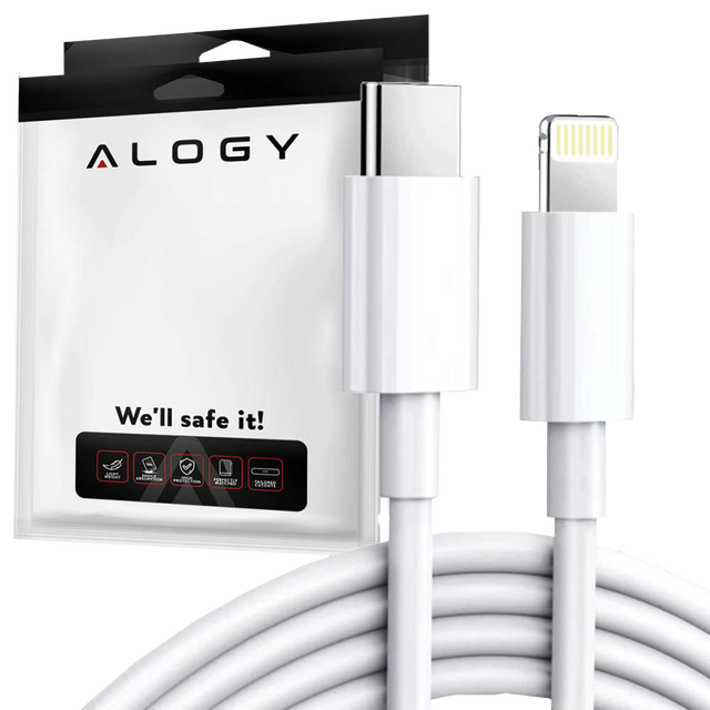 2x Kabel 2m USB-C do Lightning Alogy Fast Charge przewód do ładowania iPhone 20W biały