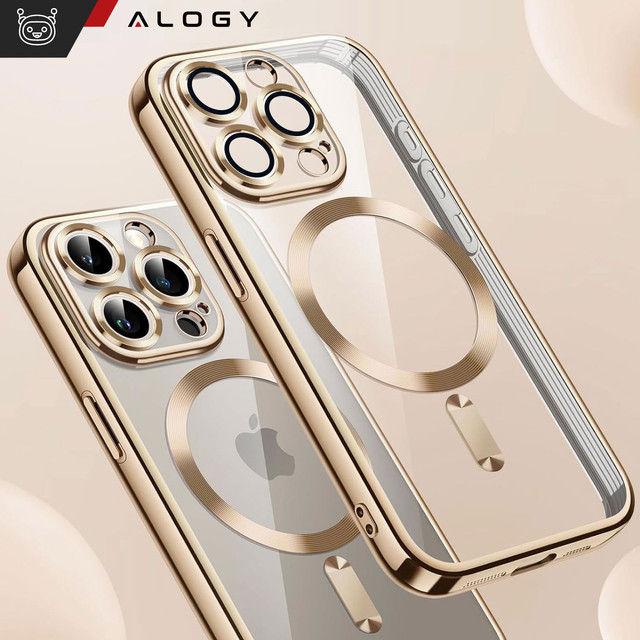 MagSafe Case for iPhone 15 Pro Glamor Luxury Slim Ring Cover Alogy Gold Clear Glass