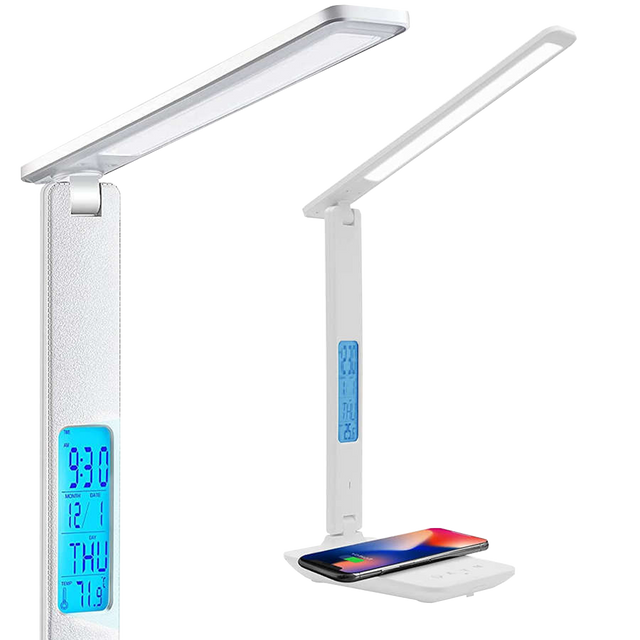 Stolní LED lampa Alogy, indukční nabíječka Qi 10W s bílým displejem