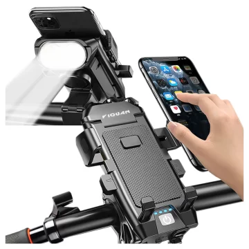 Uchwyt rowerowy na telefon 4w1 lampka LED T6 przednia dzwonek klakson na rower Powerbank 3000mAh czarny