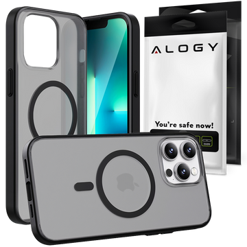 Alogy MagCase Matte Case for MagSafe Case with Magnetic Ring for Apple iPhone 13 Pro Black Glass