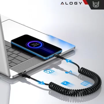 Alogy Spiral Car Charging Cable 66W 5A 150cm USB to USB-C Black