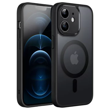 Hülle für Apple iPhone 12 Alogy MagSafe Hybrid Matte Case Matte Abdeckung mit Linsenschutz Schwarzglas