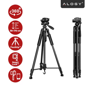 Fotografování ze stativu Stativ Univerzální stojan na fotoaparát 1/4 držák na telefon s fotoaparátem 170 cm Alogy Black