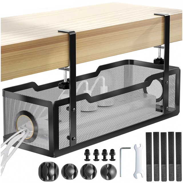 Cable organizer under the table top, cable shelf, wires, strip, metal desk, Alogy 34cm Black